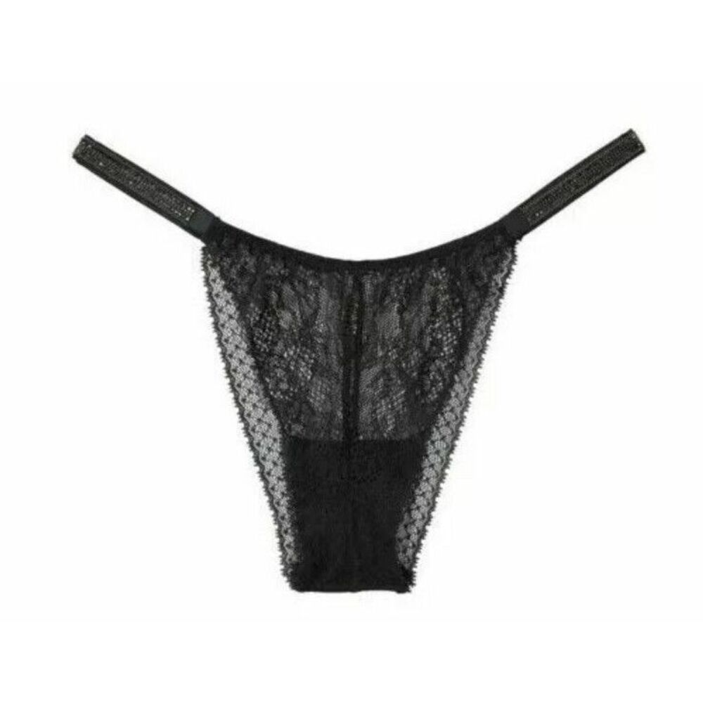 Victoria's Secret Very Sexy Brazilian Embellished Thin Strap Shine L Black Lace